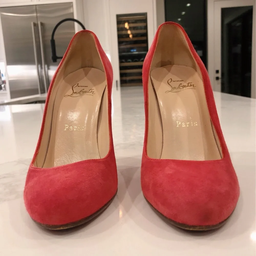 CHRISTIAN LOUBOUTIN Pink Suede “Simple Pumps” SZ 37.5 - Picture 4 of 16